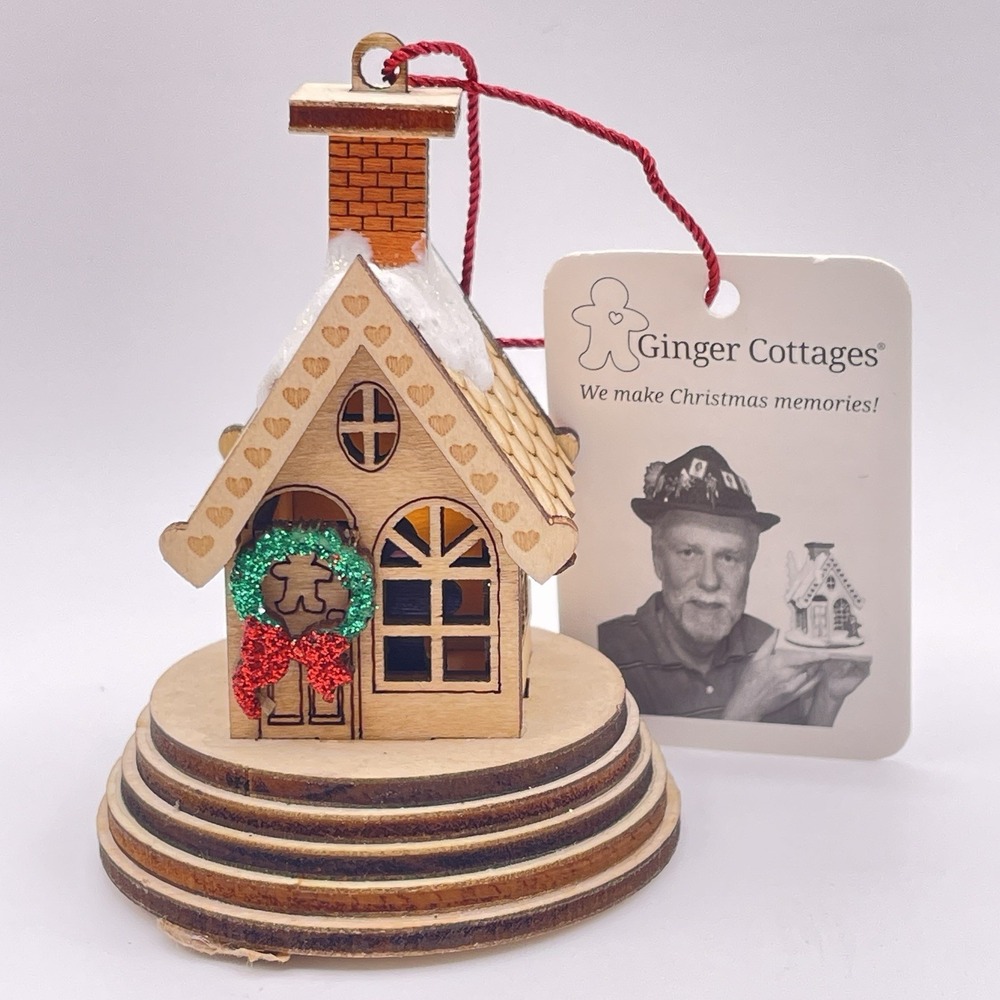 Ginger Cottages 2019 Snowy Gingerbread House Lighted Wooden Christmas Ornament
